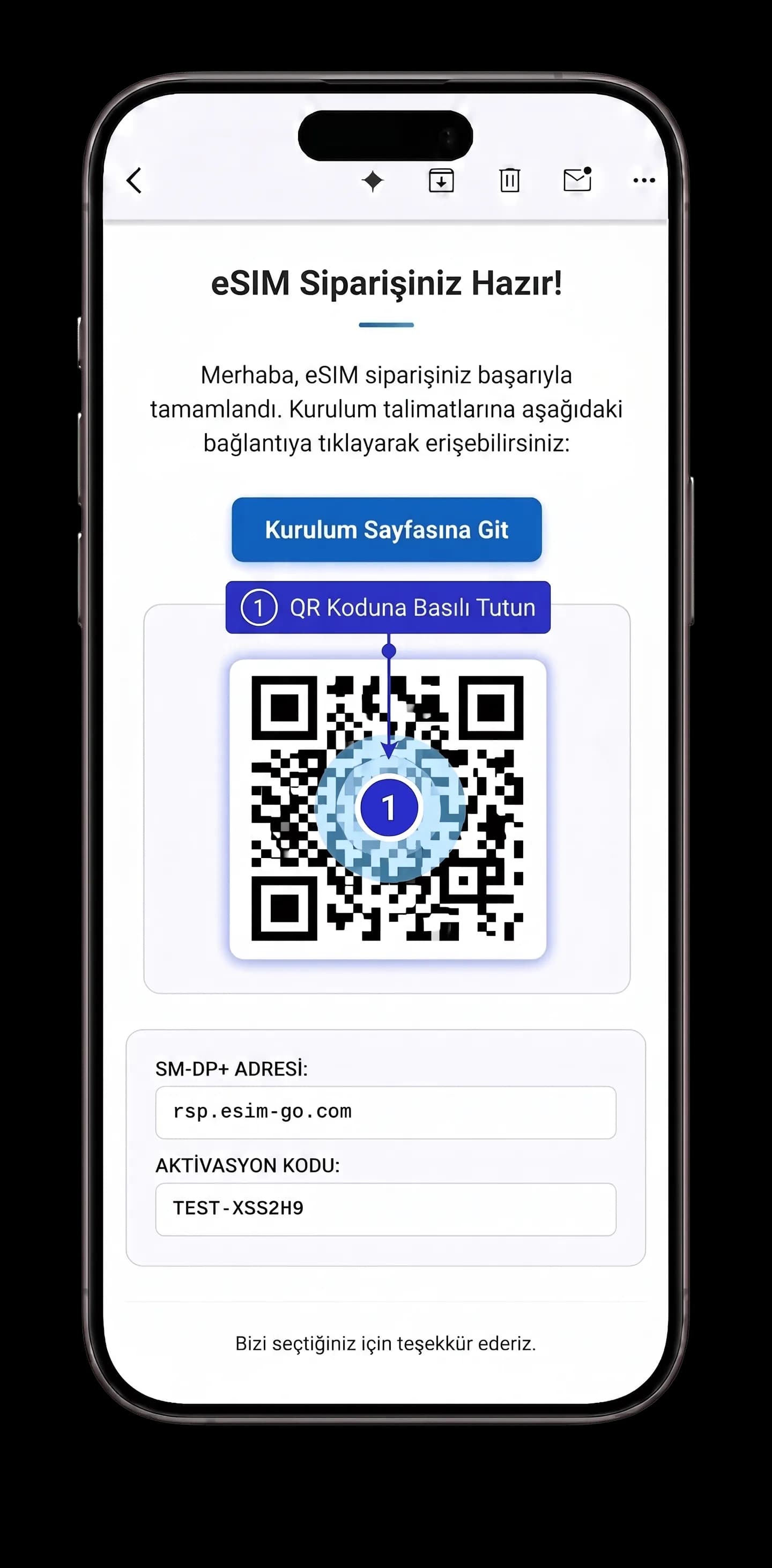 QR Kodun Üzerine Basılı Tutun